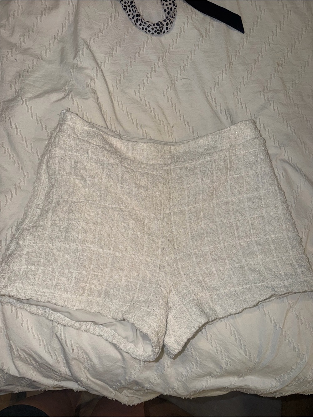 Women's Cream Tweed High-Rise Shorts